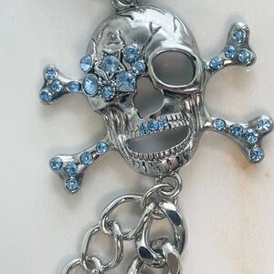 NEW Silver-Tone Rhinestone Skull Chain with Light Blue Stones